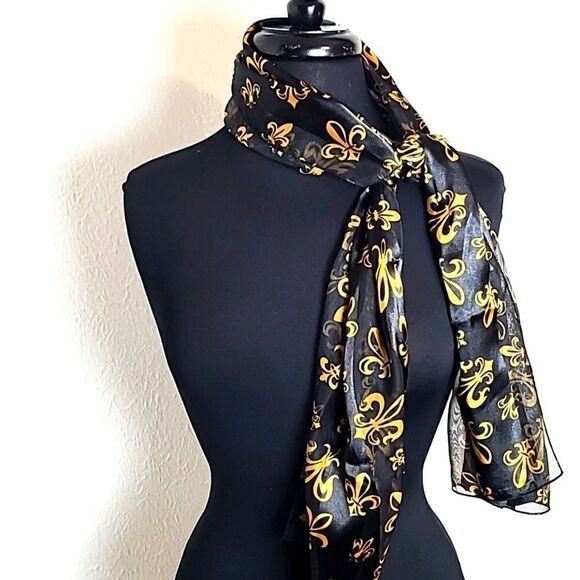 Fleur-de-lis Scarf, Black & Gold - Picture 2 of 5